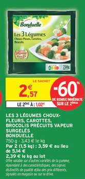 LES 3 LÉGUMES CHOUX-FLEURS, CAROTTES, BROCOLIS PRÉCUITS VAPEUR SURGELÉS BONDUELLE