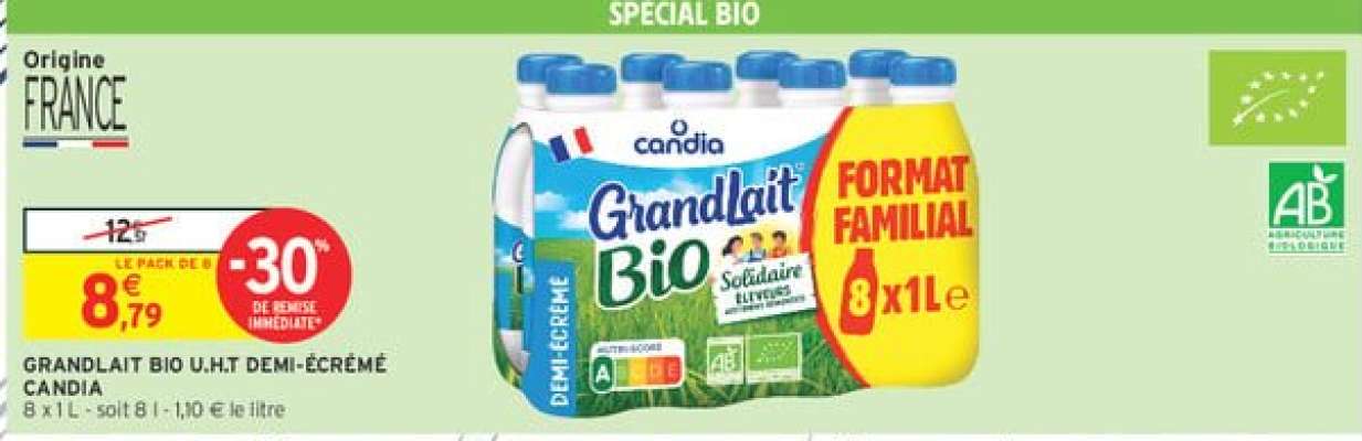 GRANDLAIT BIO U.H.T DEMI-ÉCRÉMÉ CANDIA