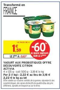 YAOURT AUX PROBIOTIQUES OFFRE DÉCOUVERTE CITRON ACTIVIA