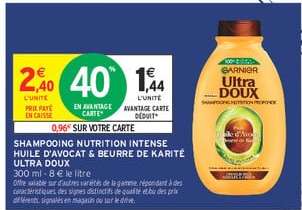 SHAMPOOING NUTRITION INTENSE HUILE D'AVOCAT BEURRE DE KARITÉ ULTRA DOUX