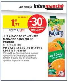 Jus à base de concentré d'orange sans pulpe Paquito
