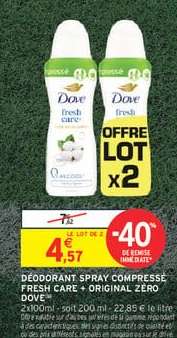 DÉODORANT SPRAY COMPRESSÉ FRESH CARE + ORIGINAL ZÉRO DOVE