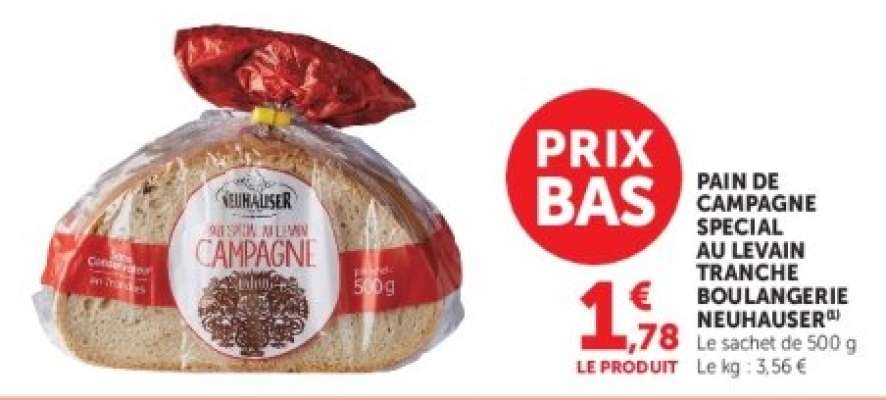 PAIN DE CAMPAGNE SPECIAL AU LEVAIN TRANCHE BOULANGERIE NEUHAUSER
