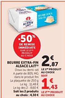 BEURRE EXTRA FIN ALSACE LAIT