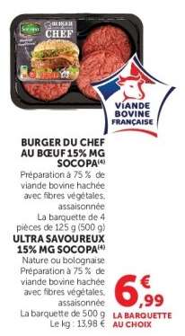 BURGER DU CHEF AU BOEUF 15% MG SOCOPA