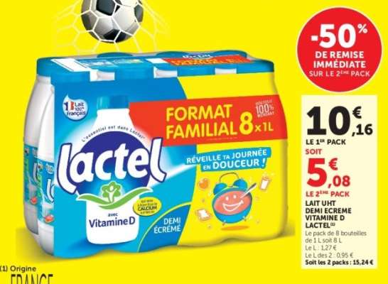 Lait UHT Demi Ecreme Vitamine D Lactel