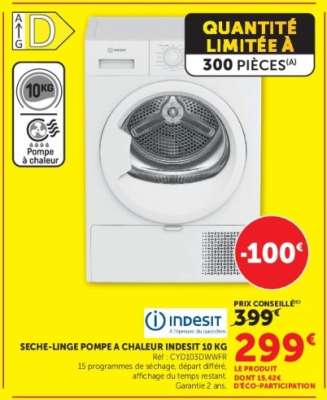 SECHE-LINGE POMPE A CHALEUR INDESIT 10 KG