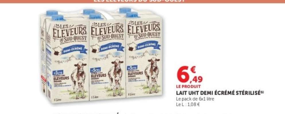 LAIT UHT DEMI ÉCRÉMÉ STÉRILISÉ