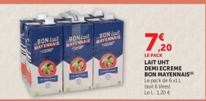 LAIT UHT DEMI ECREME BON MAYENNAIS