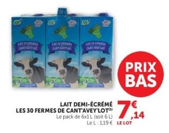 LAIT DEMI-ÉCRÉMÉ LES 30 FERMES DE CANTAVEY