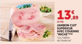 Jambon cuit supérieur avec couenne 'Miche'