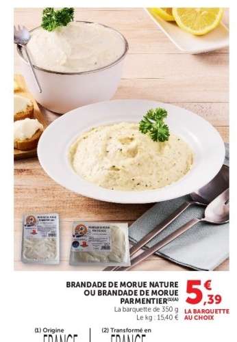 BRANDADE DE MORUE NATURE OU BRANDADE DE MORUE PARMENTIER