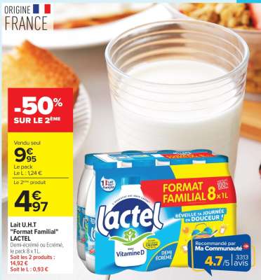 Lait U.H.T. "Format Familial" LACTEL