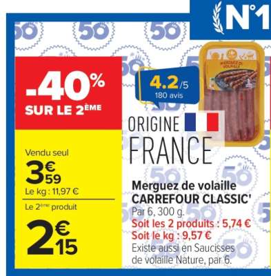 Merguez de volaille CARREFOUR CLASSIC’