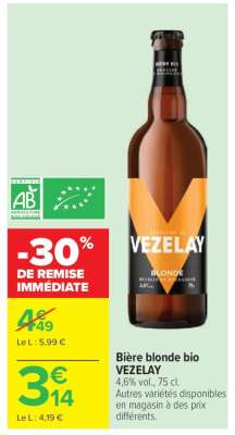 Bière blonde bio VEZELAY