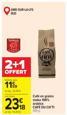 Café en grains moka 100% arabica CAFÉ DU CH’TI