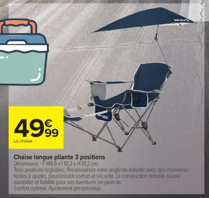 Chaise longue pliante 3 positions