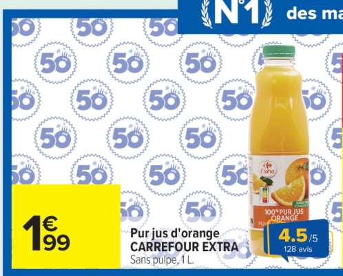 Pur jus d'orange CARREFOUR EXTRA