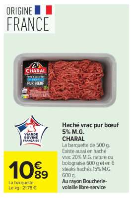 Haché vrac pur bœuf 5% M.G. CHARAL