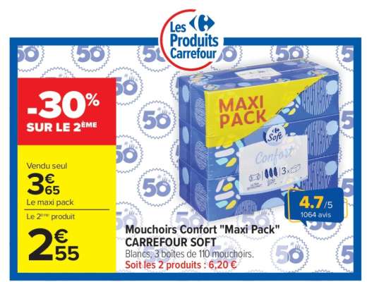 Mouchoirs Confort «Maxi pack» CARREFOUR SOFT