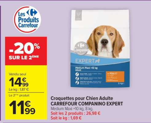 Croquettes pour Chien Adulte CARREFOUR COMPANINO EXPERT