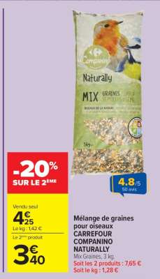 Mélange de graines pour oiseaux CARREFOUR COMPANINO NATURALLY