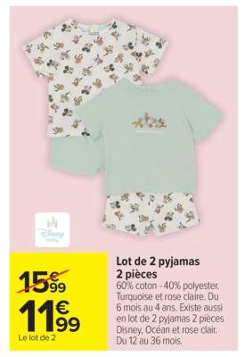 Lot de 2 pyjamas 2 pièces