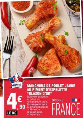 Manchons de poulet jaune au piment d'Espelette "Blason d'Or"