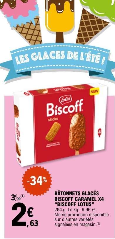BÂTONNETS GLACÉS BISCOFF CARAMEL X4 "BISCOFF LOTUS"