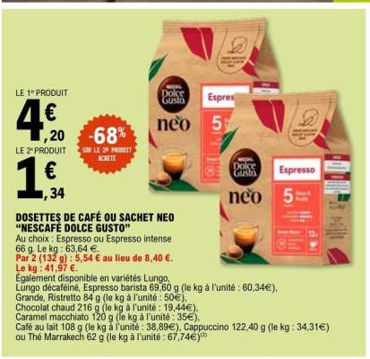 Dosettes de café ou sachet Neo “Nescafé Dolce Gusto”
