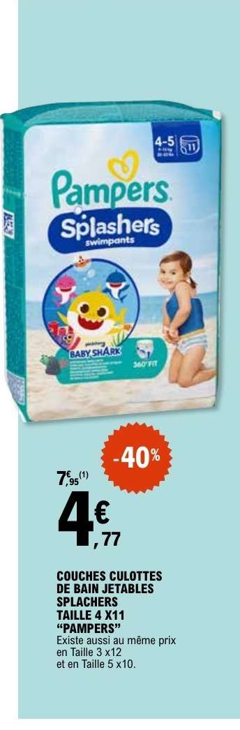 Couches Culottes de Bain Jetables Splashers Taille 4 x11 "Pampers"