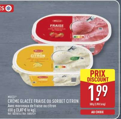 MUCCI® CRÈME GLACÉE FRAISE OU SORBET CITRON
