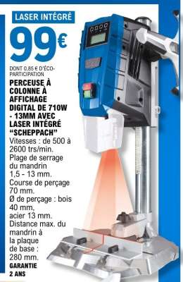 PERCEUSE À COLONNE À AFFICHEAGE DIGITAL DE 710W - 13MM AVEC LASER INTÉGRÉ 'SCHEPPACH'