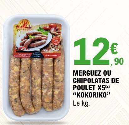 MERGUEZ OU CHIPOLATAS DE POULET X5 “KOKORIKO”