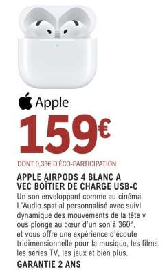 Apple AirPods 4 Blanc avec Boîtier de Charge USB-C