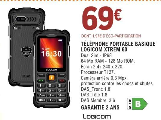 TÉLÉPHONE PORTABLE BASIQUE LOGICOM XTREM 60