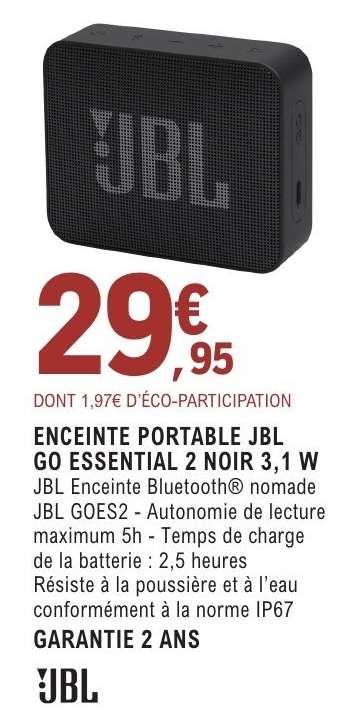 ENCEINTE PORTABLE JBL GO ESSENTIAL 2 NOIR 3,1 W