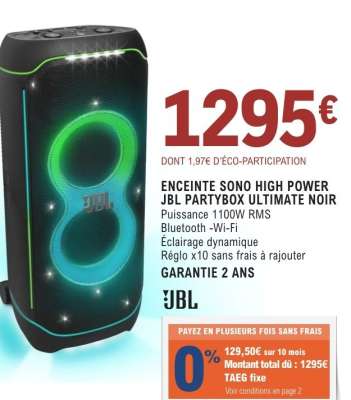 ENCEINTE SONO HIGH POWER JBL PARTYBOX ULTIMATE NOIR