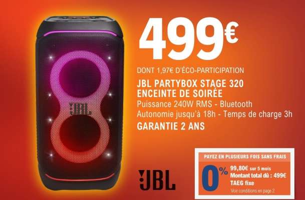 JBL PARTYBOX STAGE 320 ENCEINTE DE SOIRÉE