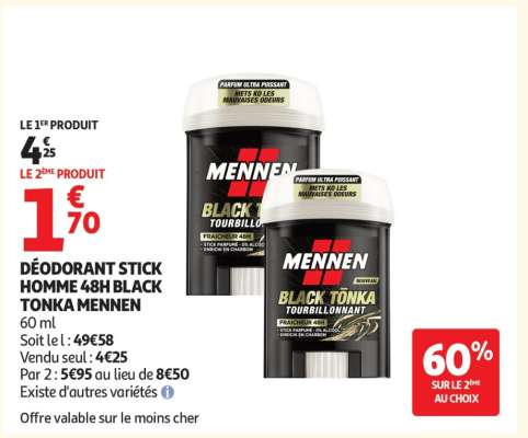 DÉODORANT STICK HOMME 48H BLACK TONKA MENNEN