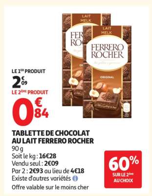 TABLETTE DE CHOCOLAT AU LAIT FERRERO ROCHER