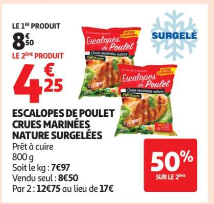 Escalopes De Poulet Crues Marinées Nature Surgelées