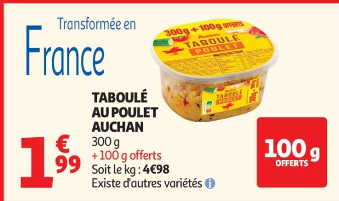 TABOULÉ AU POULET AUCHAN