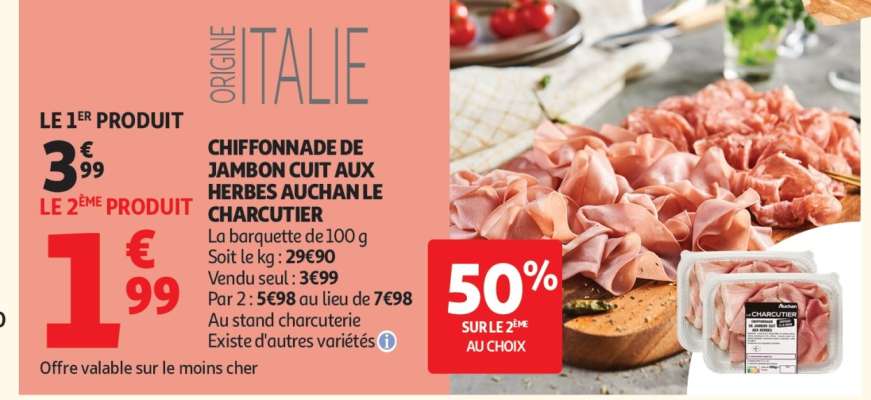 CHIFFONNADE DE JAMBON CUIT AUX HERBES AUCHAN LE CHARCUTIER