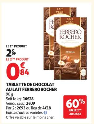 TABLETTE DE CHOCOLAT AU LAIT FERRERO ROCHER