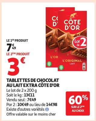 Tablettes De Chocolat Au Lait Extra Côte D'or