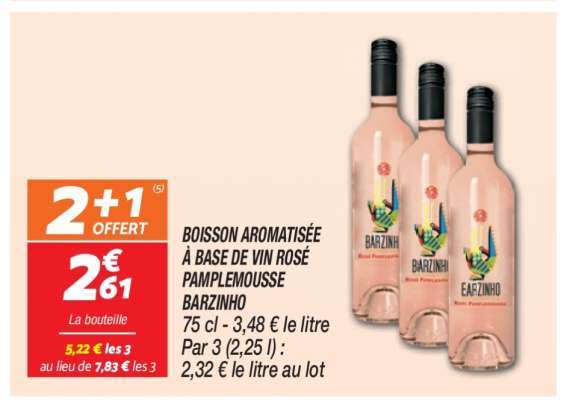 Boisson Aromatisée à Base de Vin Rosé Pamplemousse Barzinho