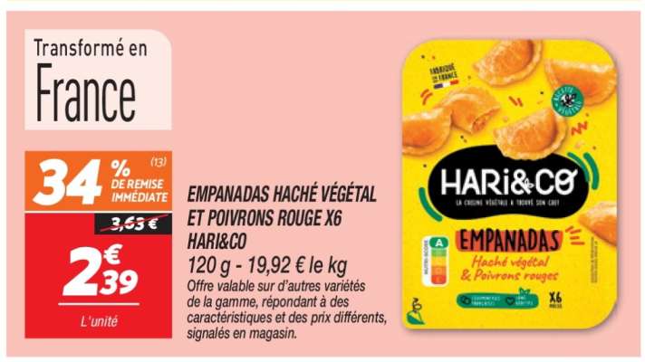 EMPANADAS HACHÉ VÉGÉTAL ET POIVRONS ROUGE X6 HARI&CO