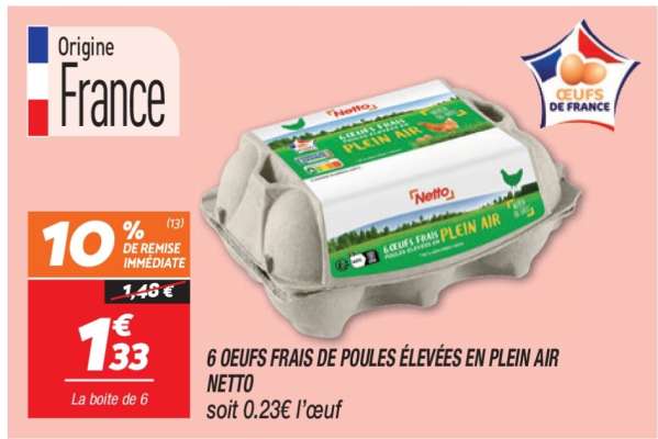 6 OEUFS FRAIS DE POULES ÉLEVÉES EN PLEIN AIR