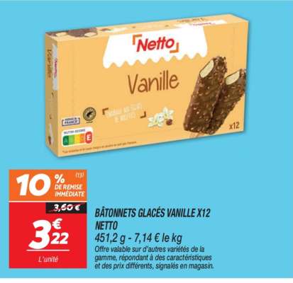 BÂTONNETS GLACÉS VANILLE X12